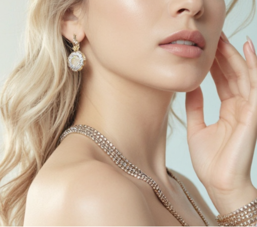 Silver and gold hoop earrings arranged on silk fabric