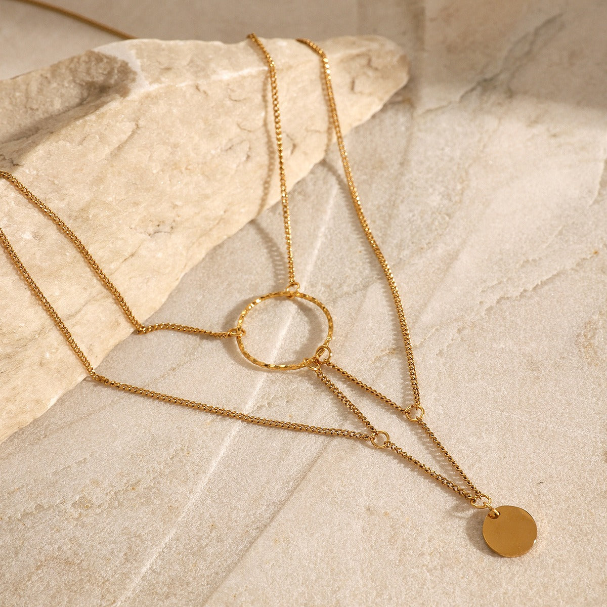 18K Gold Multi-Layer Chain Round Pendant Necklace for Women - Argesteel