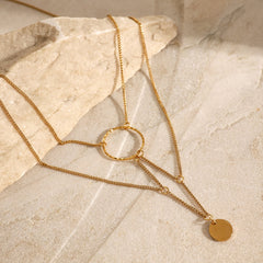 Soléa Luxe – 18K Gold Multi-Layer Round Pendant Necklace