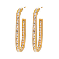 Radiant Curve – 18K Gold U-Shaped Earrings with Diamond Inlay