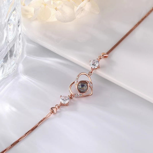 Rotating Heart Zirconia Projection Bracelet – Silver Plated Custom - Argesteel