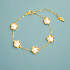 Blooming Elegance 18K Gold Flower Bracelet with Gemstone Accents - Argesteel