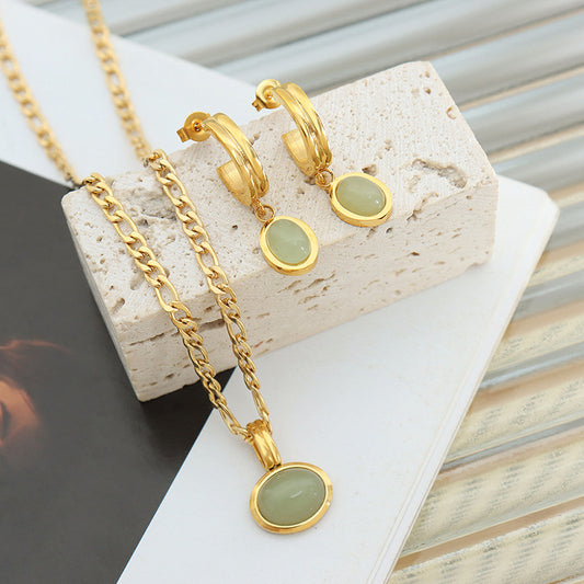 18K Gold Gem-Set Necklace & Earrings Set for Women - Argesteel