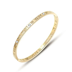 18K gold hollow Roman numerals with inlaid gemstone design trendy personality bracelet Bracelets