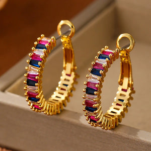 Oriana Luxe β 18K Gold O-Shaped Gemstone Hoop Earrings
