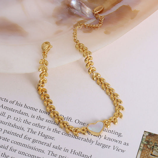 Wheat Ear White Seashell Heart Bracelet for Women - Argesteel