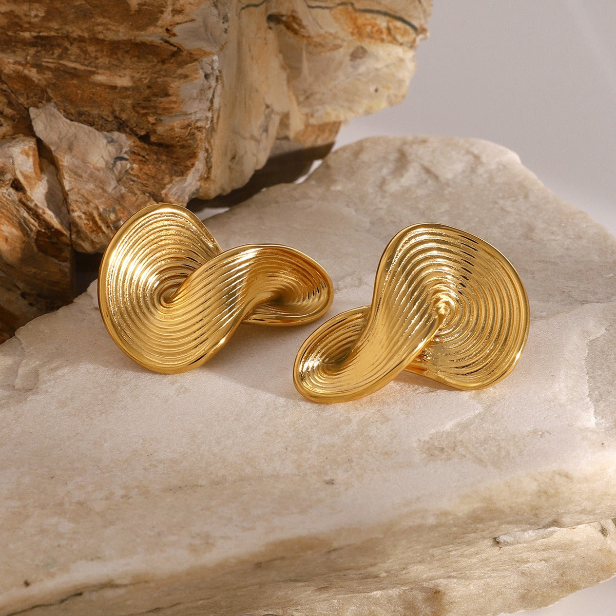 18K Gold Textured Geometric Twisted Earrings for Women - Argesteel