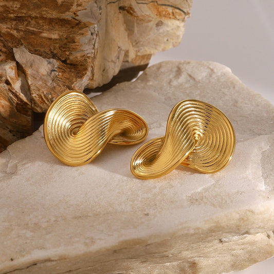 18K Gold Textured Geometric Twisted Earrings for Women - Argesteel