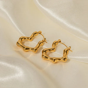 Noble Simplicity β 18K Gold Bamboo Heart Design Earrings