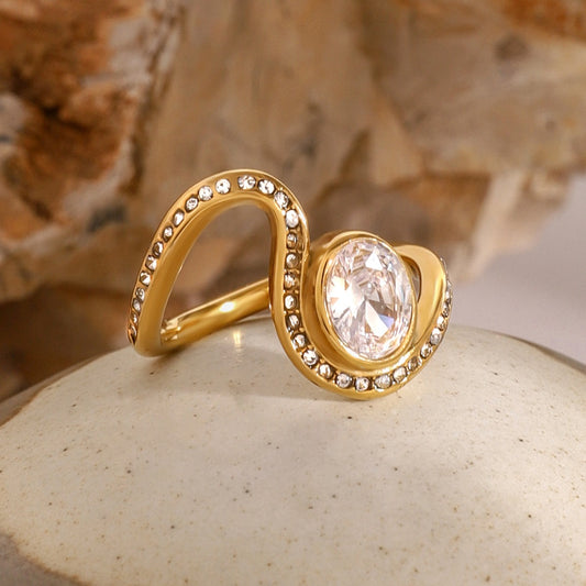 18K Gold Geometric Gemstone Ring for Women - Argesteel