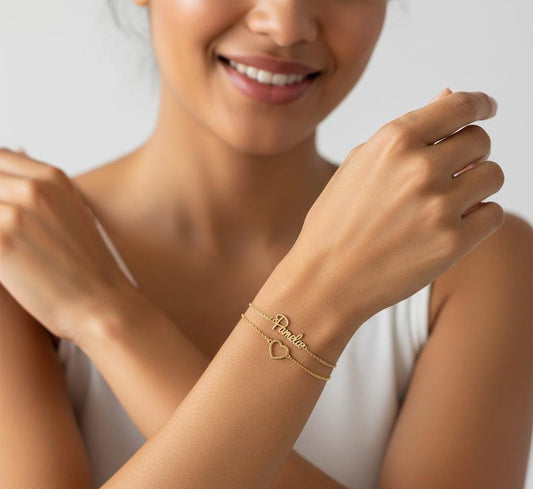 Customized Double-Chain Heart Name Bracelet for Women - Argesteel