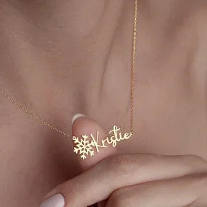 S925 silver snowflake pendant necklace with customizable name engraving