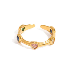 Heart Gemstone Open Ring β 18K Gold Romantic Adjustable Elegant Design