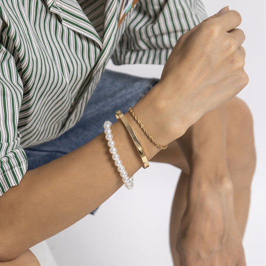 Multilayer Pearl Geometric Bracelet for Women - Argesteel