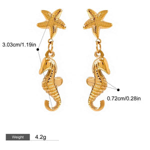 Seahorse Starfish Earrings - Trendy 18K Gold Marine-Inspired Design