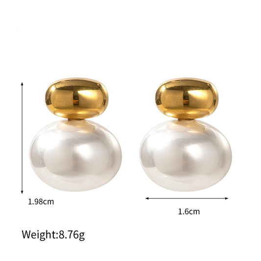 18K Gold Geometric Pearl Earrings for Women - Argesteel