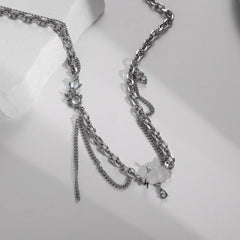 Celestia Cloud Pendant Necklace – Titanium Steel with Moonstone Tassel - Argesteel