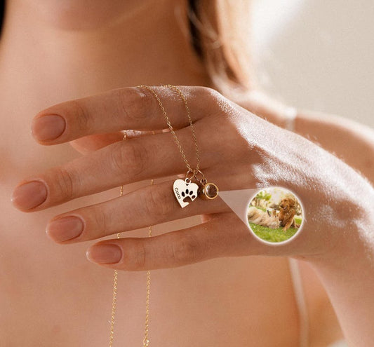 Personalized Heart & Paw Print Photo Necklace - Argesteel