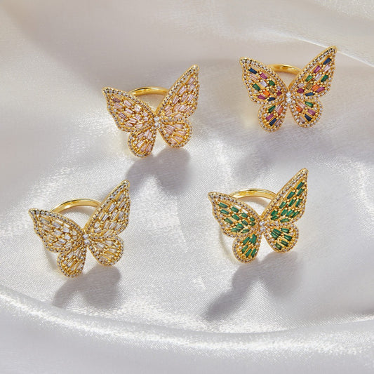 18K Gold Butterfly Zircon Ring for Women - Argesteel