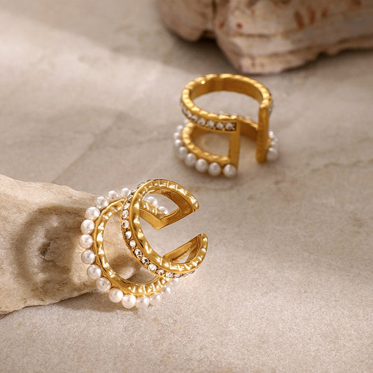 Double-Layer Pearl & Crystal Earrings for Women - Argesteel