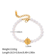 Regal Bloom – 18K Gold Hammered Flower and Pearl Design Bracelet