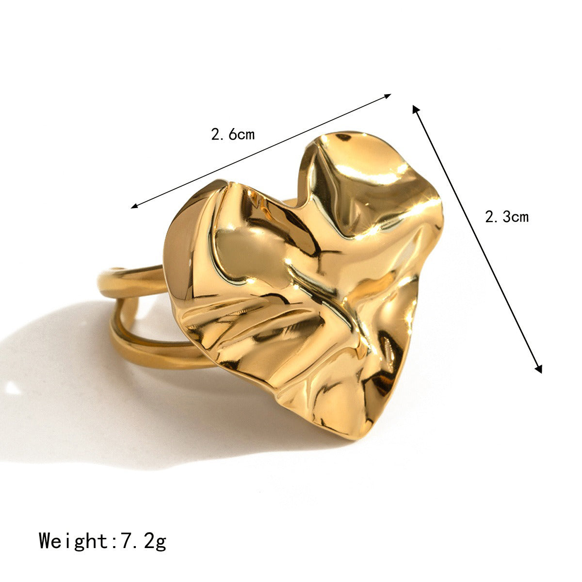 18K Gold Luna Hammered Heart Ring for Women - Argesteel