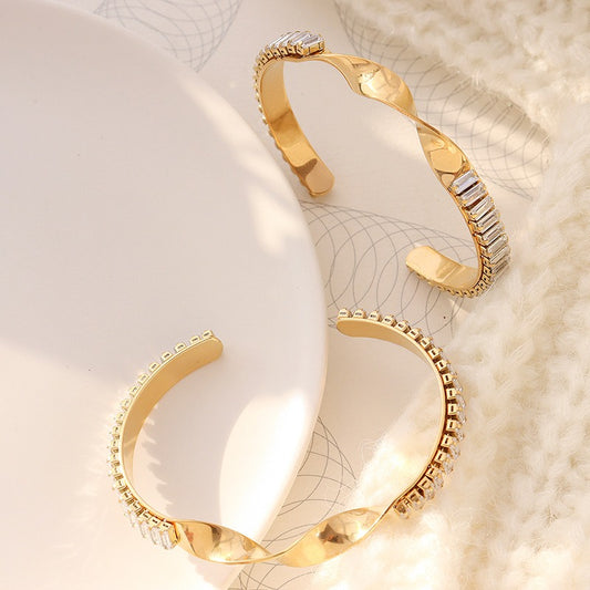 Twisted Gemstone Open Bracelet for Women - Argesteel