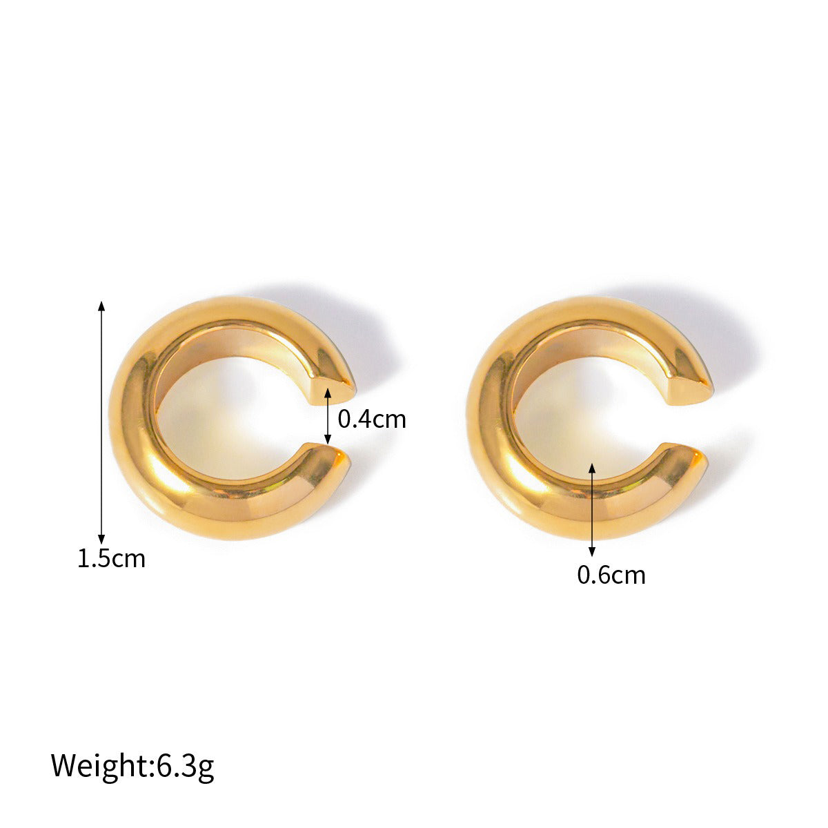 18K Gold C-Shaped Gemstone Earrings for Women - Argesteel