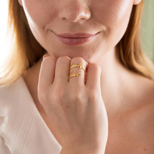18K Gold Plated Custom Double Name Open Ring – Personalised - Argesteel