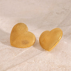 Textured Heart – 18K Gold Heart-Shaped Earrings with Artistic Finish
