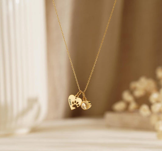 Personalized Heart & Paw Print Photo Necklace - Argesteel