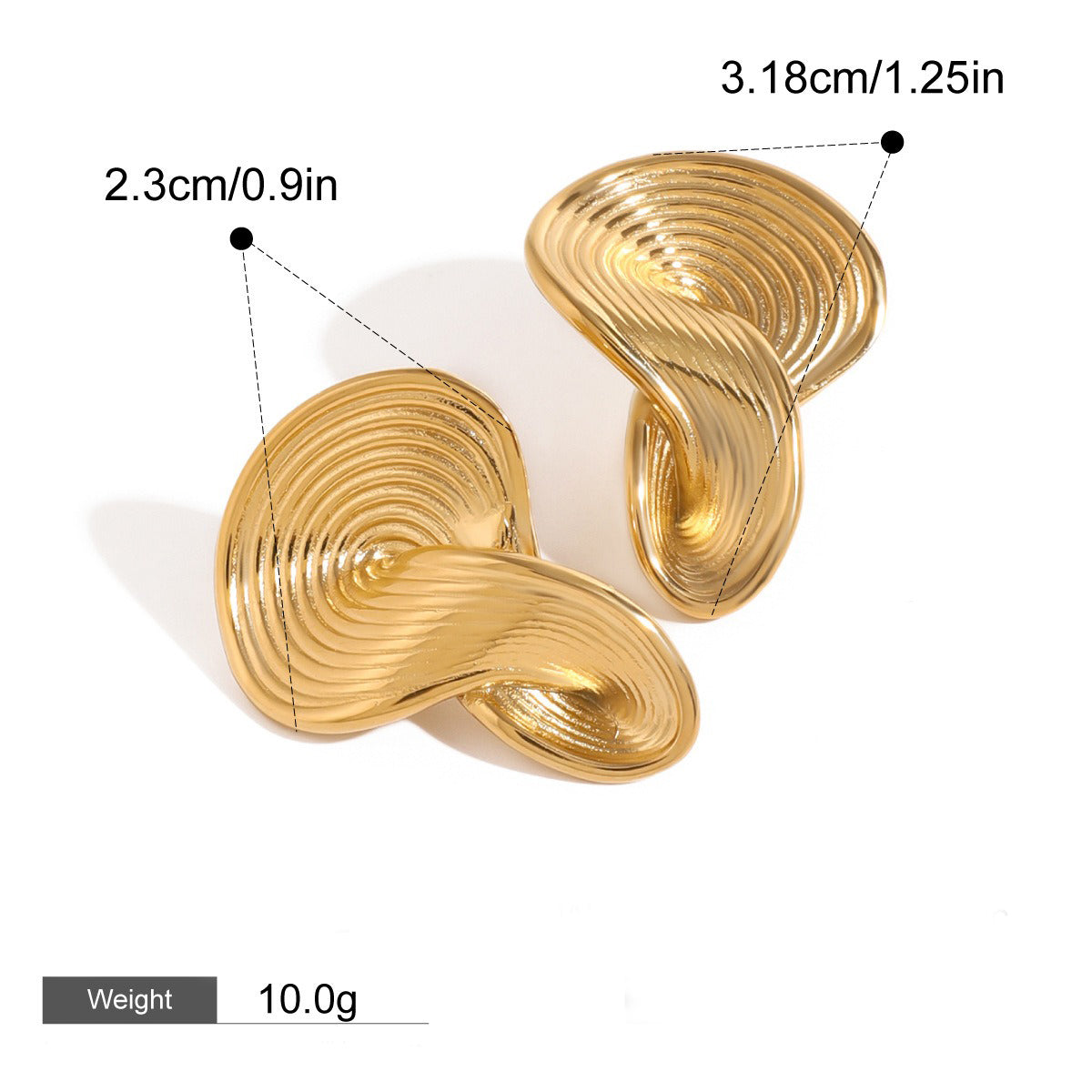 18K Gold Textured Geometric Twisted Earrings for Women - Argesteel