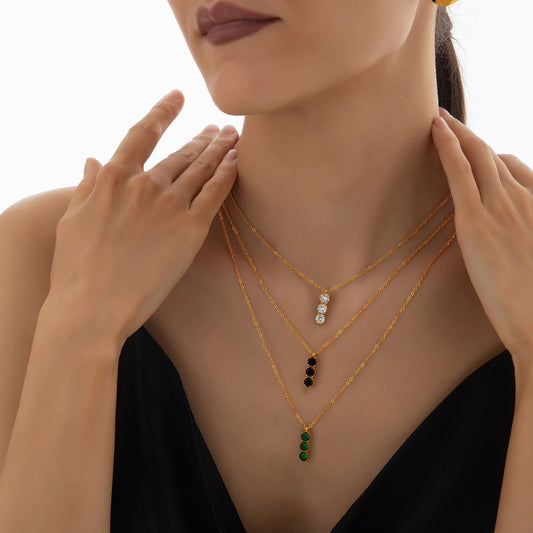 18K Gold Square Zircon Pendant Necklace - Argesteel