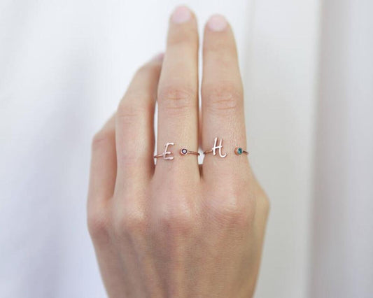 Custom Birthstone Letter Ring – S925 Silver - Argesteel