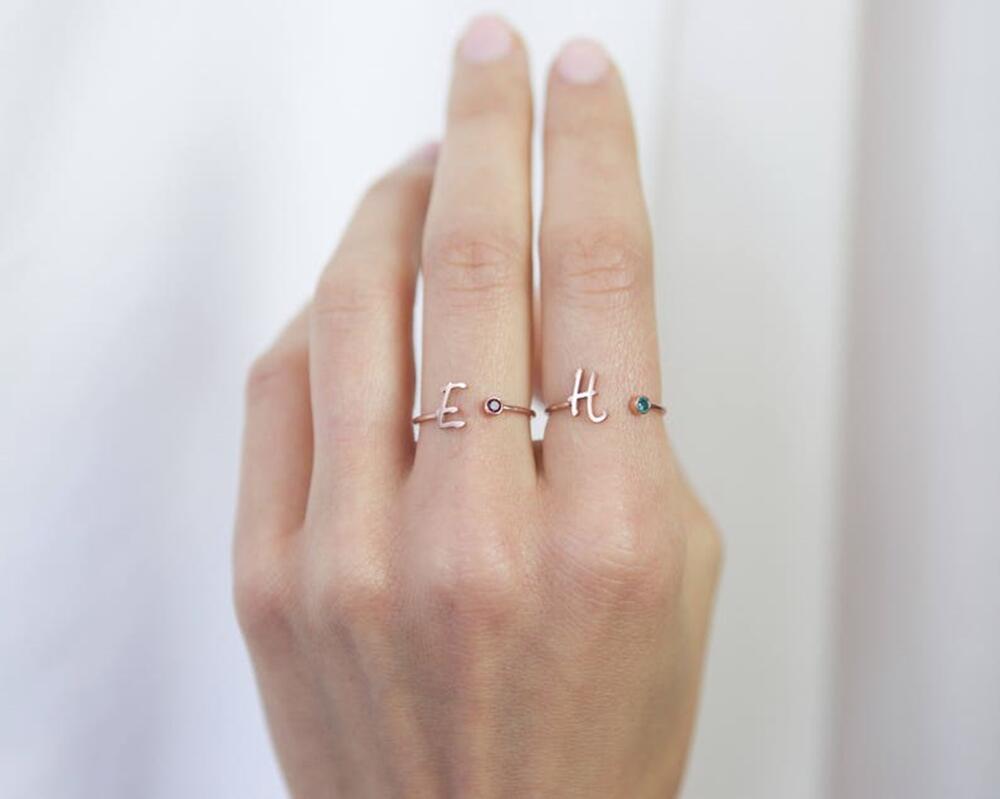 S925 Silver Birthstone Customizable Letter Ring for Women - Argesteel