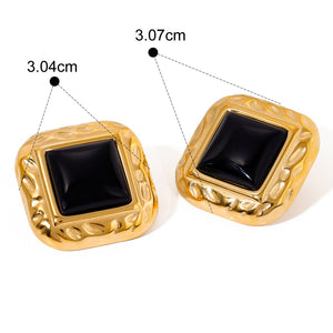 18K Gold Hammered Square Gemstone Earrings for Women - Argesteel