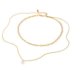 Grace Layers – 18K Gold Double Chain Pearl Necklace