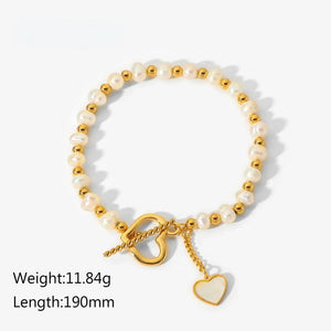 Lustre Link β 18K Gold Pearl Heart Bracelet with OT Clasp