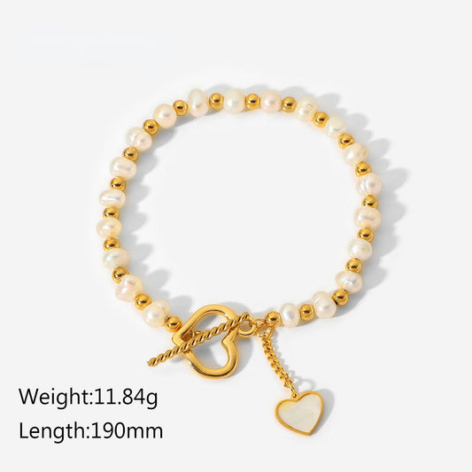 Pearl Heart OT Buckle Bracelet for Women - Argesteel