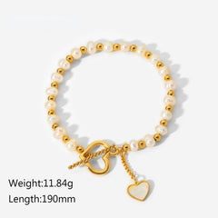 Lustre Link – 18K Gold Pearl Heart Bracelet with OT Clasp
