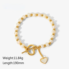 Lustre Link – 18K Gold Pearl Heart Bracelet with OT Clasp