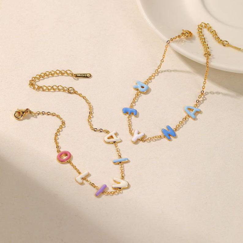 Custom Colorful Bubble Letter Bracelet - Personalized Enamel Jewelry - Argesteel
