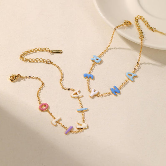 Custom Colorful Enamel Bubble Letter Bracelet for Women - Argesteel