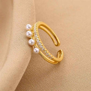 Ethereal Glow Ring β 18K Gold Inlaid Zircon and Crystal Jade Open Ring