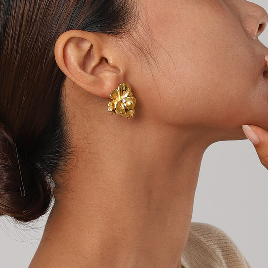 18K Gold Flower Diamond Earrings for Women - Argesteel