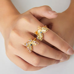 Close-up of elegant butterfly ring with radiant sparkle and gold shine