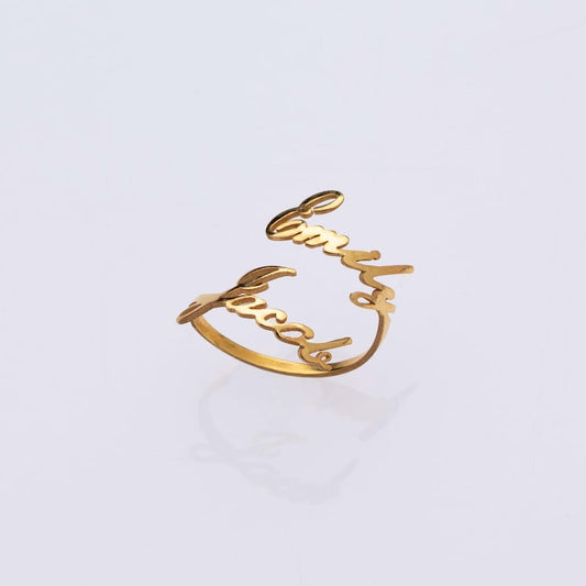 18K Gold Plated Custom Double Name Open Ring – Personalised - Argesteel