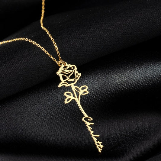 S925 Silver Birthday Flower Customizable Name Necklace for Women - Argesteel
