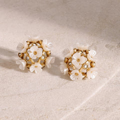 Floral Luminance – 18K Gold Earrings with Gemstone & Bloom Design