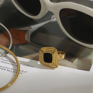Geometric Texture Ring – 18K Gold Plated Classic Fashion | Argesteel